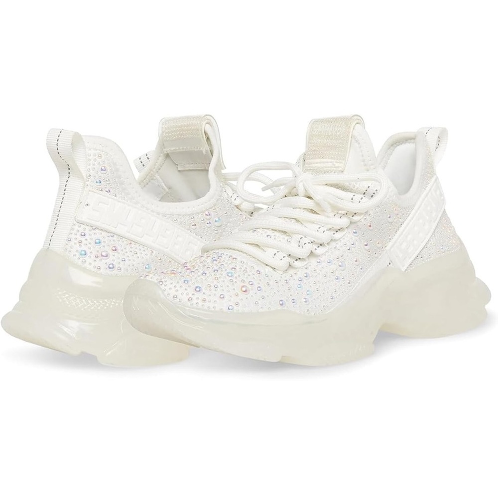 Steve Madden Maxima white pearl lace up sneaker shoe size 6.5 embellished